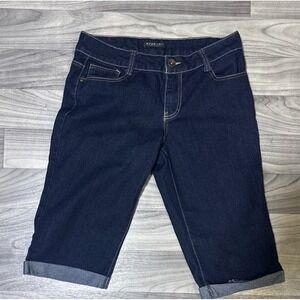 Baccini Womens Dark Wash Denim Capri Pants Cuffed Embroidered Jeans Size 10